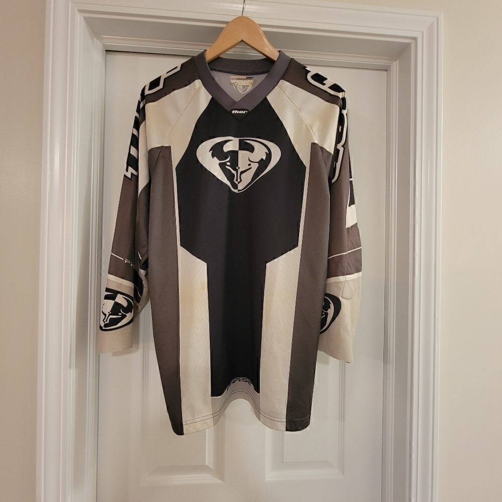 Thor Men's Motocross Racing Motorcycle Jersey gray black white size small